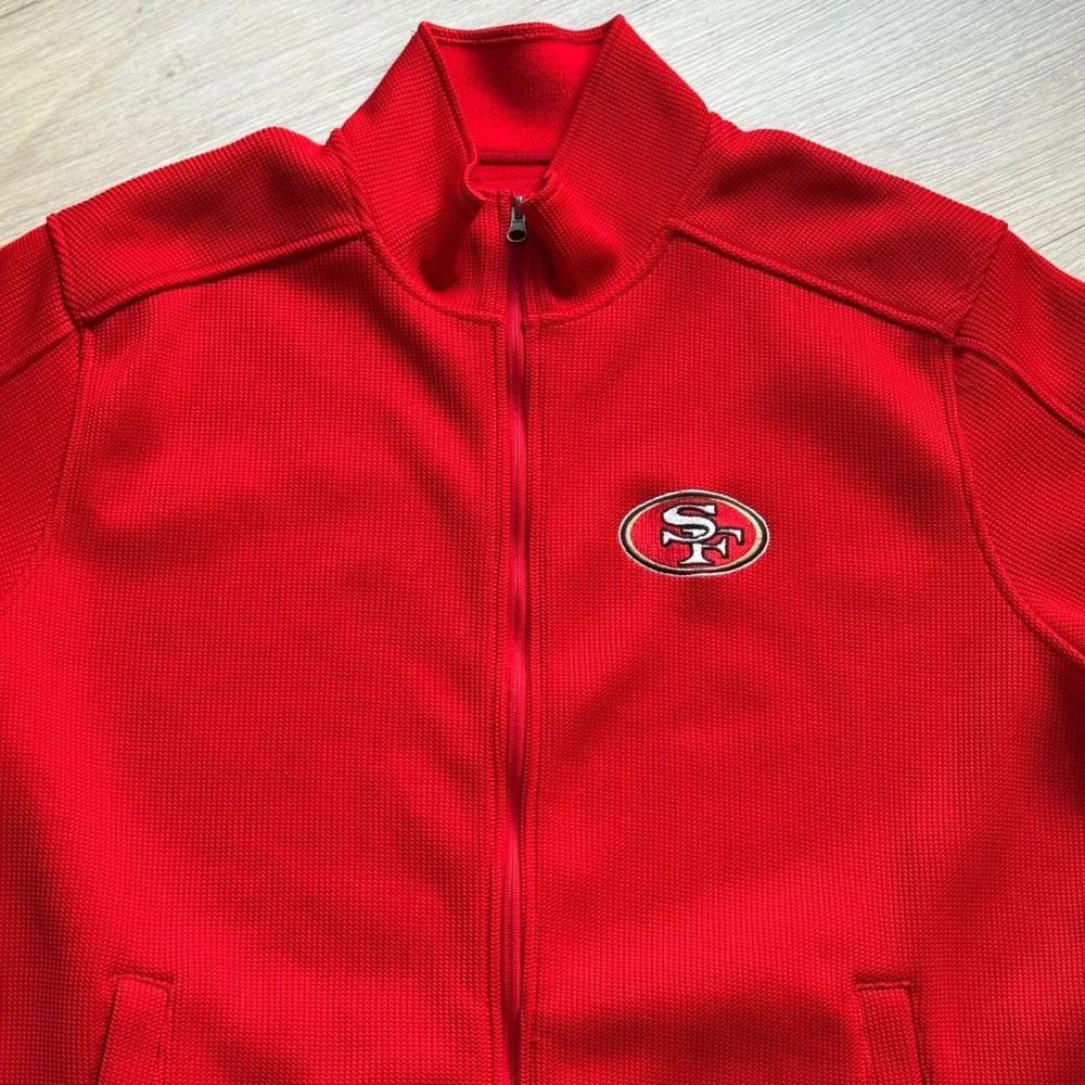 NFL San Francisco 49ers Full Zip Jacket Mens XXL Red Waffle Knit‎ Mock Neck SF